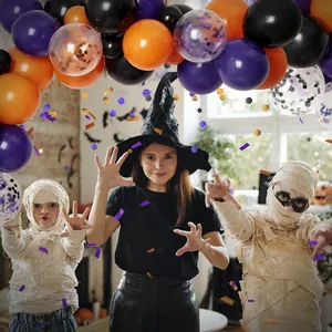 Halloween balloon arch kit with purple, orange and black confetti balloons for party decor