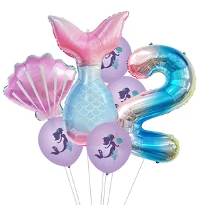 Set palloncini 2° compleanno sirena con numero 2 sfumato e coda di lamina
