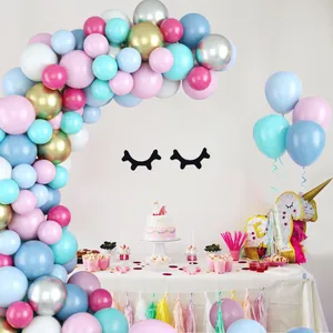 Kit de 112 ballons macaron rose et bleu avec piñata licorne pour décoration de baby shower