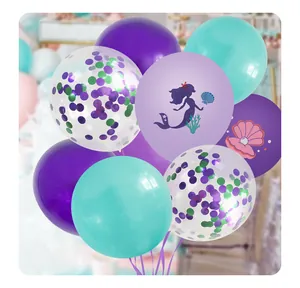 Kit de ballons sirène avec motifs coquillages et confettis violets pour anniversaire