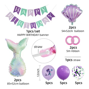 Meerjungfrau Party-Set mit Folienballons, Latexballons und Happy Birthday Banner
