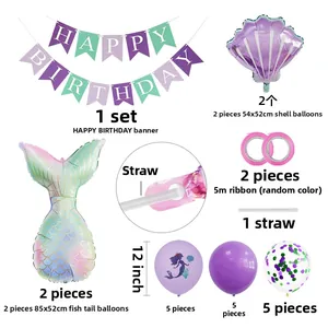 Meerjungfrau Party Set mit lila Muschel und Fischschwanz Ballons plus Banner Set