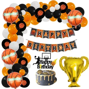 Basketball Theme Birthday Party Decoration Champion Trophy Foil Balloon Happy Birthday Banner Cake Topper Sports Supplies