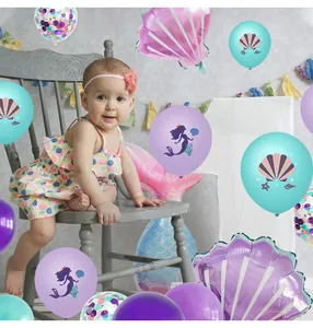 Détails du kit fête sirène avec ballons en aluminium coquillage et ballons pastel
