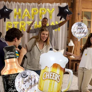 Kit de ballons Happy Birthday avec bouteille de whisky et chope de bière pour fête