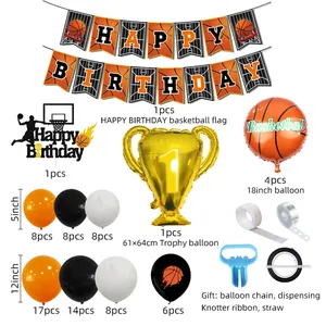 Detailed basketball theme party set with trophy balloon and banner components