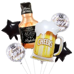 Lot de 6 ballons en aluminium whisky et bière pour décoration de fête d'anniversaire