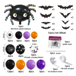 Halloween balloon arch kit with giant spider foil balloon and 3D bats wall stickers