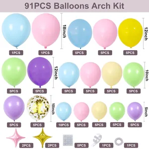 91pcs macaron balloon arch kit including latex balloons, star foils and assembly tools