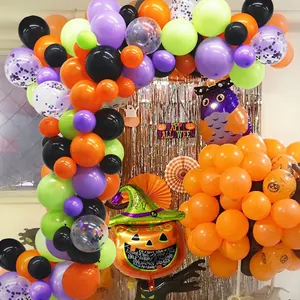 Set arco di palloncini Halloween con zucca mago, gufo viola e palloncini arancioni festivi