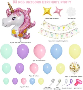 Kit arche ballon licorne 147 pièces avec bannière pour décoration d'anniversaire