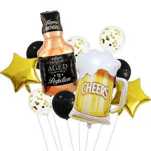 Ballons en Aluminium Bouteille de Whiskey et Bière Étoile Latex Confettis Décoration de Fête d'Anniversaire Adulte