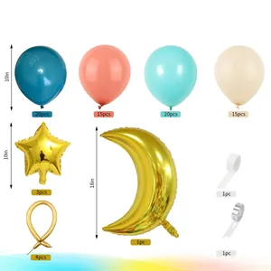 Detail list of gender reveal party balloon kit with pink blue stars and moon balloons