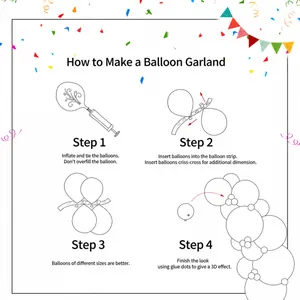Step-by-step assembly guide for macaroon balloon garland kit using strip and glue dots