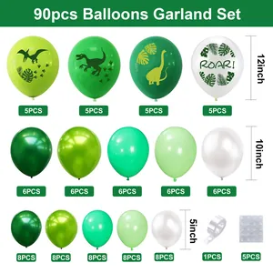 90pcs dinosaur balloon arch kit including green latex balloons and roar prints