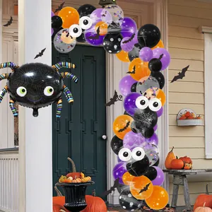 Halloween balloon arch kit with giant spider foil balloon for home porch decoration