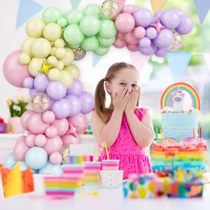 Macaron candy color balloon arch kit with star foil and gold confetti balloons for birthday party