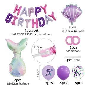 Details des Meerjungfrau-Party-Ballonsets mit Muschel, Schwanz und Glitzer-Latex-Teilen