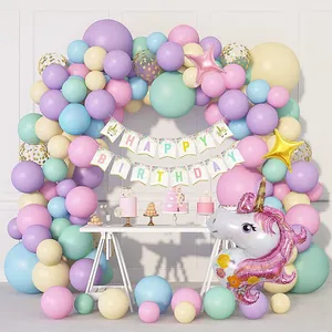 Fournitures de Décoration de Fête d'Anniversaire Licorne Ballons en Latex Macaron Ballons en Aluminium Licorne Étoile Bannière Happy Birthday pour Filles
