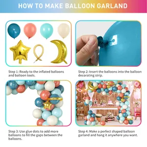 DIY assembly guide for vintage pink and blue balloon garland with gold stars and moon