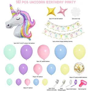 Kit arche ballon licorne avec ballons macaron rose violet et 147 accessoires de fête inclus