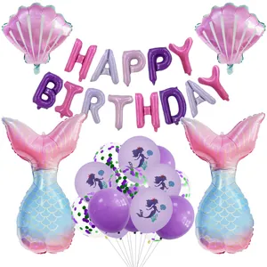 Detail von Meerjungfrau Geburtstag Set mit Muschel und Fischschwanz Folienballons lila