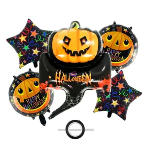 Halloween balloon set featuring pumpkin bat, star balloons and festive party accessories