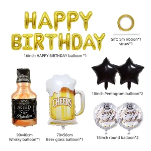 Détails du kit ballons whisky avec lettres dorées et ballons en aluminium en étoile