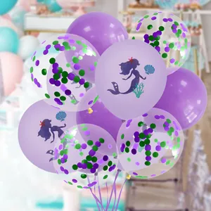 Meerjungfrau Partyballon Set mit lila Latex, Paillettenfüllung und Meerjungfrau Silhouette
