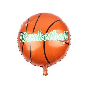 Detail showing an 18-inch orange basketball foil balloon with star patterns and text