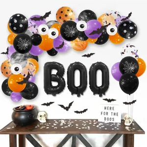 Halloween balloon arch kit with BOO foil balloons and 3D bat stickers for party decor
