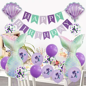 Meerjungfrau Party Deko Set mit Schwanz-Ballons und Happy Birthday Girlande