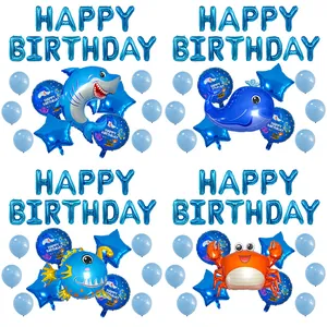 Globos de Fiesta de Cumpleaños Tema Animales Marinos Papel Aluminio Tiburón Ballena Cangrejo Globos Azules Decoración Fiesta
