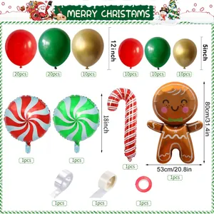 Detailed set list of Christmas gingerbread man and candy cane balloon arch kit components