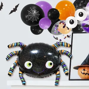 Detail of Halloween balloon set with giant spider foil balloon and themed latex balloons