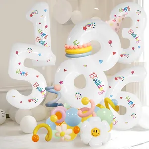 White Number Balloon Column Set With Daisy Smile Flower Macaron Latex Balloons For Birthday Party Decoration Home Decor