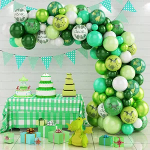 Dinosaur Theme Birthday Party Balloon Arch Garland Kit Jungle Green White Roar Pattern Latex Balloons For Kids Party Decoration