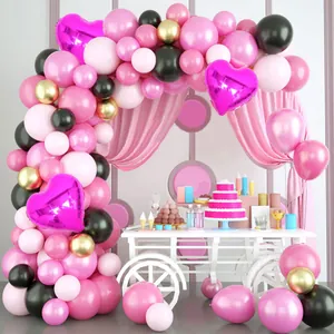 Macaron Rosa Schwarz Gold Ballon Arch Girlande Kit Mit Herz Folienballons Für Geburtstag Hochzeit Babyparty Dekoration