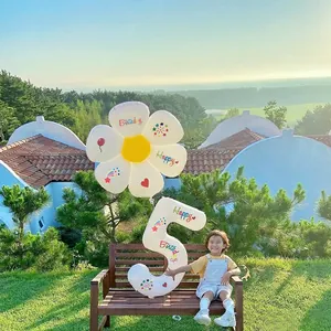 40-inch witte cijferballon 5 met madeliefje voor kinder verjaardagsfeest decoratie