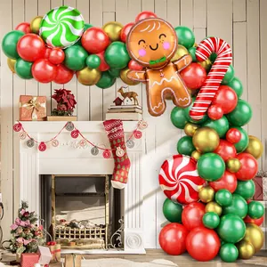 Christmas gingerbread man and candy cane balloon arch kit for fireplace party decoration