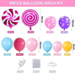 99-teiliges Regenbogen-Süßigkeiten-Ballonbogen-Set mit Folien-Lollis und Latex-Ballons