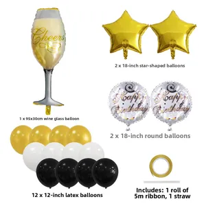Détail de l'ensemble de ballons en aluminium whisky et étoiles pour décoration d'anniversaire