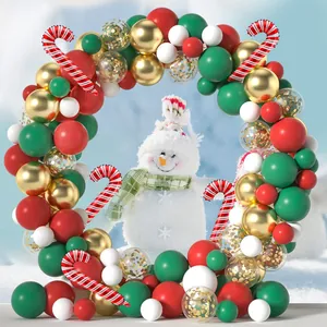 Weihnachtsballonbogen Dekoration Rot Grün Gold Weiß Latexballons Zuckerstangen Folienballons Für Feiertagsparty