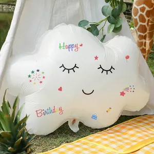 40-inch witte wolk folieballon met regenboog Happy Birthday print voor feesten