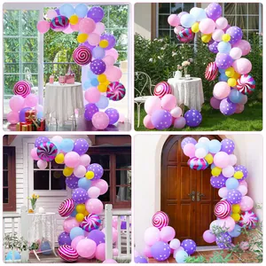 Regenbogen-Süßigkeiten-Ballon-Set mit Pastell-Latexballons und Erdbeer-Wirbel-Folienballons