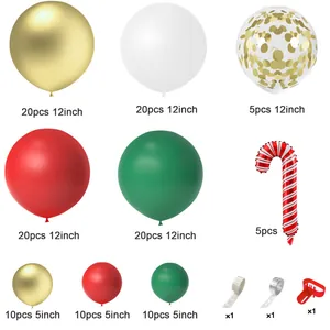 Weihnachtsballon-Bogenset mit Zuckerstangenballon, rot-grün-goldenen Ballons und Zubehör
