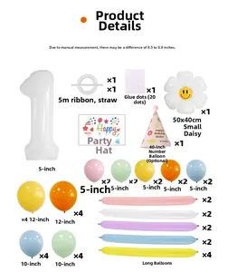 Daisy flower party set with a white 40-inch number 1 balloon and pink floral hat