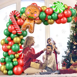 Christmas balloon arch kit with gingerbread man and candy cane foil balloons for home decor