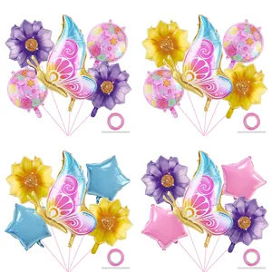 Butterfly Sunflower Aluminum Foil Balloon Decoration For Birthday Party Wedding Garden Theme Festive Party Supplies Kit