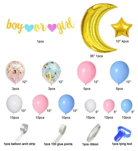 Gender reveal balloon kit with boy or girl banner moon and star foil balloons